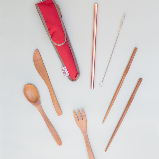 Reusable Utensil Kit With Stainless Steel Straw-Cutlery-Simply Straws-$26 - $50, California Brand, Eco Friendly, Fair Trade, Gifts under $50, Handmade, Kitchen, Organic, Simply Straws, Small Batch, Social Good, Women Owned Business, Zero Waste-West Agenda