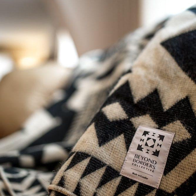 Awa Blanket - Natural / Black-Blanket-Beyond Borders Collective-$101-$200, Beyond Borders Collective, Blanket, Fair Trade, Handmade, Multicolor, Queen, Recycled, Small Batch, Social Good-West Agenda
