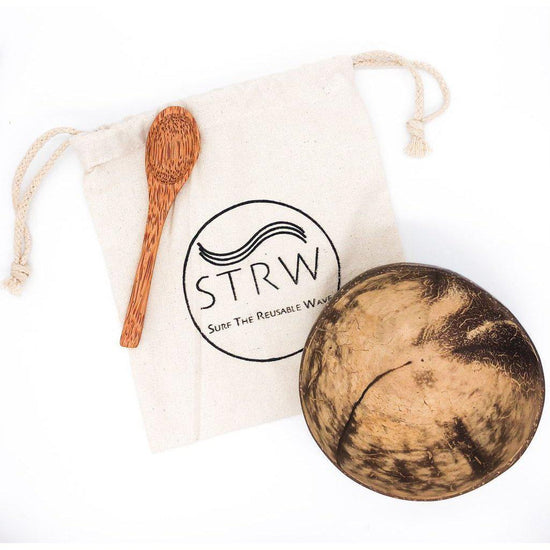 Coconut Bowls W/Spoon & Bag-Bowls-STRW Co.-$1 - $25, Bowl, Bowl Sets & Kits, Brown, Bundle, California Brand, Eco Friendly, Gifts under $50, Kitchen, Social Good, STRW Co., Zero Waste-West Agenda