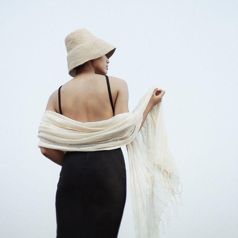 Blanco Hand-Loomed Raw Cotton Scarf-Scarf-BrunnaCo-BrunnaCo, California Brand, Eco Friendly, Fair Trade, Handmade, Small Batch, Social Good, Women Owned Business-West Agenda