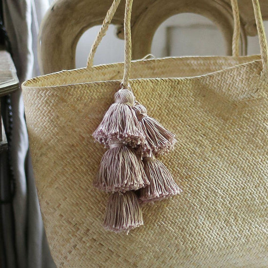 Borneo Sani Straw Tote Bag - With Pale Blush Tassels-Tote Bag-BrunnaCo-Accessories, Bags & Accessories, BrunnaCo, California Brand, Eco Friendly, Fair Trade, Handmade, Small Batch, Social Good, Tote Bag, Women Owned Business-West Agenda