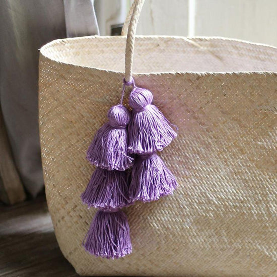 Borneo Sani Straw Tote Bag - With Purple Tassels (Pre-Order)-Tote Bag-BrunnaCo-Accessories, Bags & Accessories, BrunnaCo, California Brand, Eco Friendly, Fair Trade, Handmade, Small Batch, Social Good, Tote Bag, Women Owned Business-West Agenda