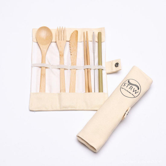 Portable Bamboo Strw Cutlery Set-Cutlery-STRW Co.-$1 - $25, California Brand, Cutlery, Eco Friendly, Eco Kitchen, Gifts under $50, Home Goods, Kitchen, One size, Social Good, STRW Co., Zero Waste-West Agenda